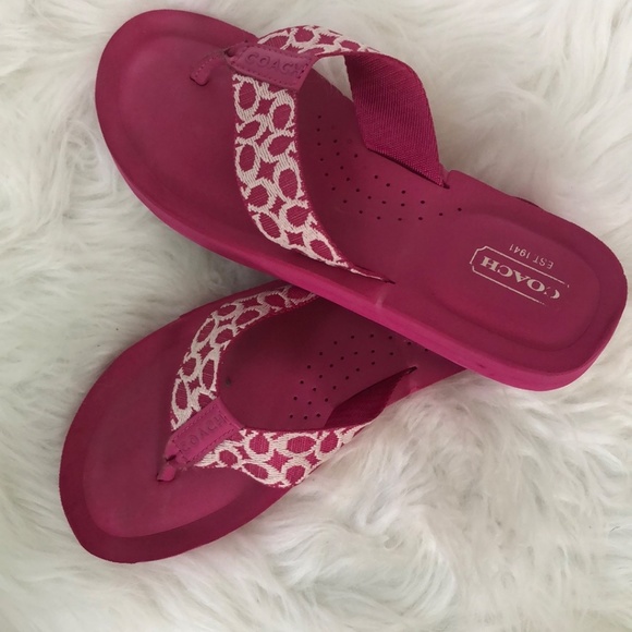Coach Jessalyn Thong Flip Flop Sandals Women's 6.5B Fuchsia Hot Pink Monogram - Picture 9 of 10